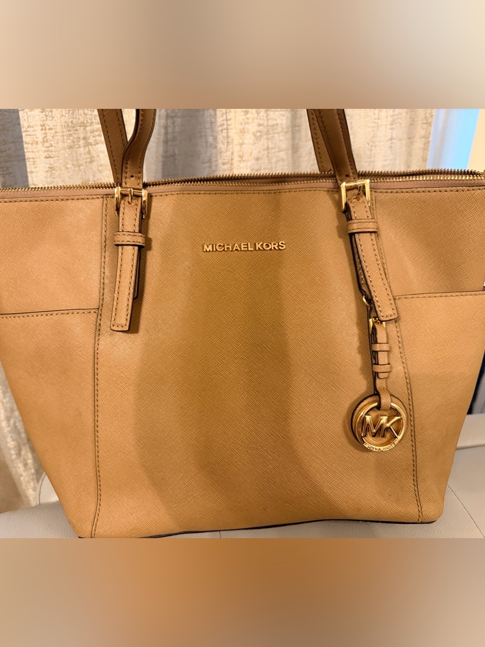 Michael Kors Camel Saffiano Leather Tote with Gold Hardware
